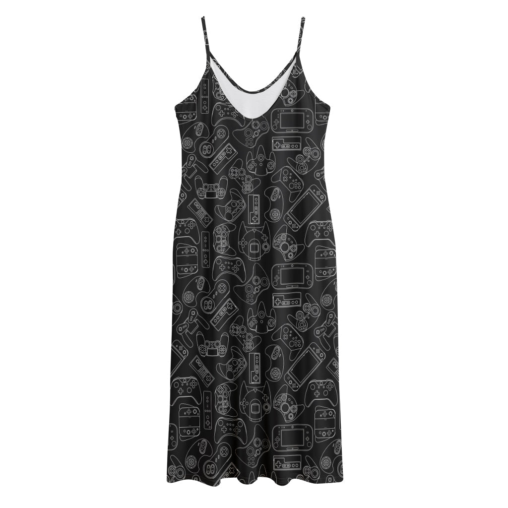 Black And White Video Game Pattern Print Jersey Midi Cami Dress