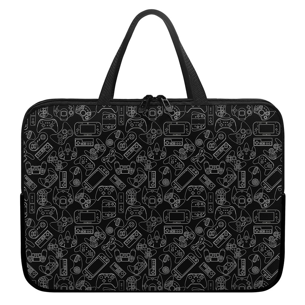 Black And White Video Game Pattern Print Laptop Sleeve With Handle