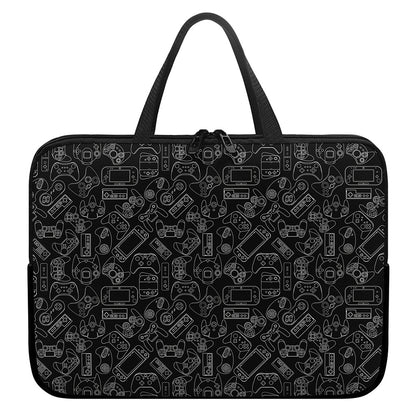 Black And White Video Game Pattern Print Laptop Sleeve With Handle