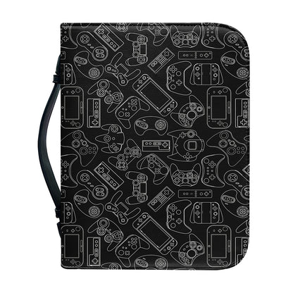 Black And White Video Game Pattern Print Leather Bible Cover