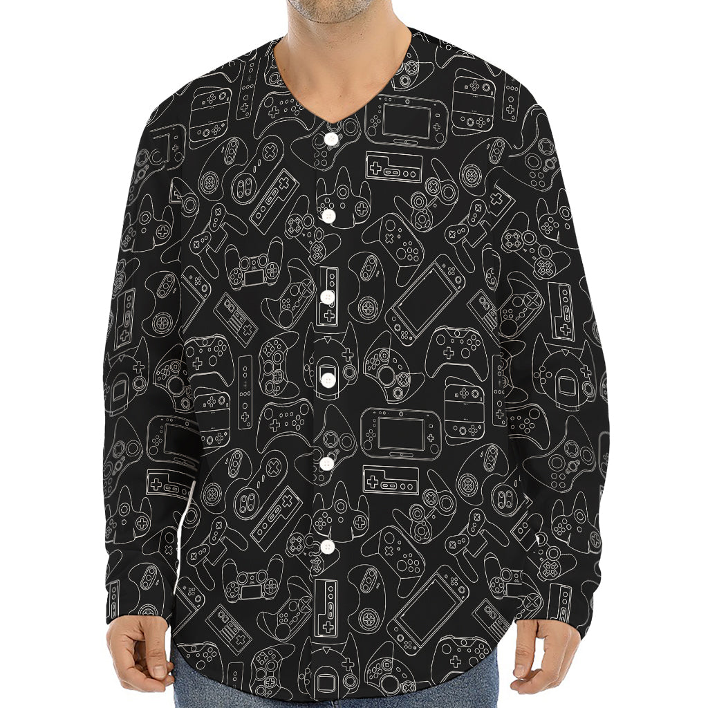Black And White Video Game Pattern Print Long Sleeve Baseball Jersey