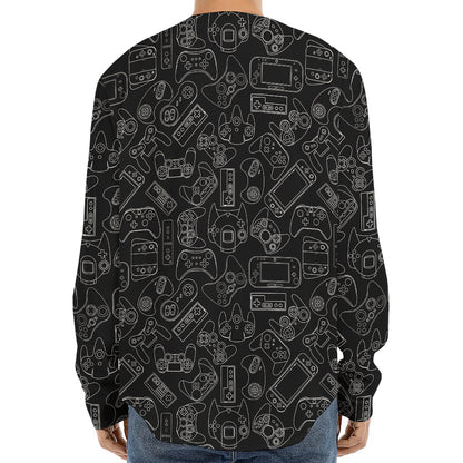 Black And White Video Game Pattern Print Long Sleeve Baseball Jersey