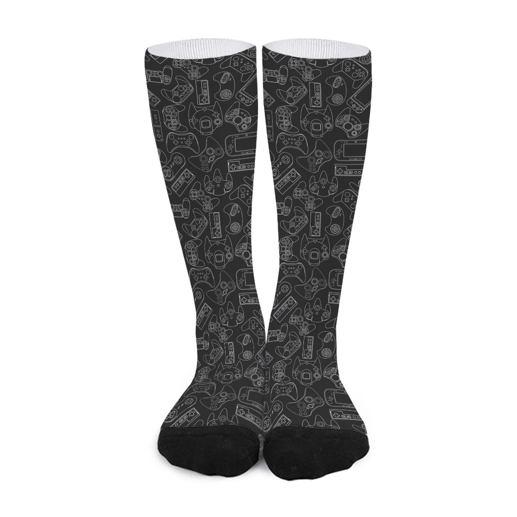 Black And White Video Game Pattern Print Long Socks