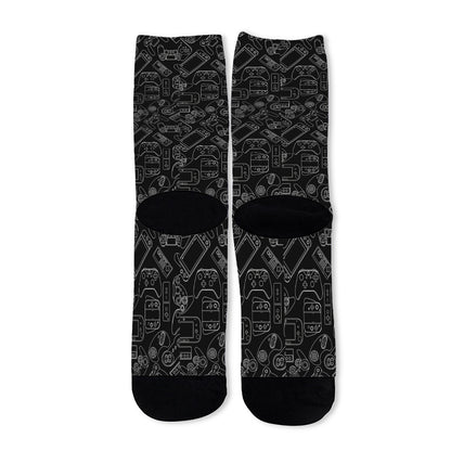Black And White Video Game Pattern Print Long Socks