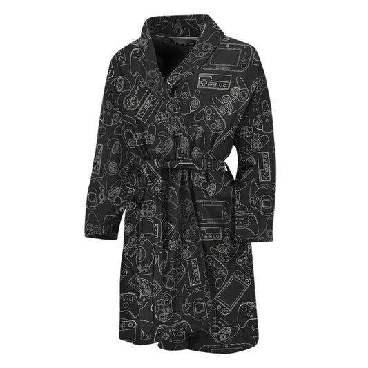 Black And White Video Game Pattern Print Men's Bathrobe
