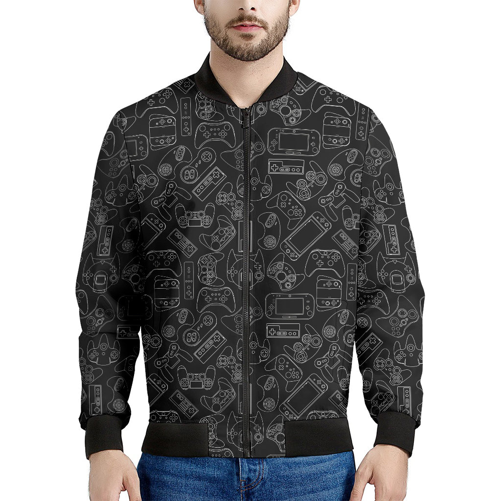 Black And White Video Game Pattern Print Men's Bomber Jacket