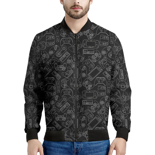 Black And White Video Game Pattern Print Men's Bomber Jacket
