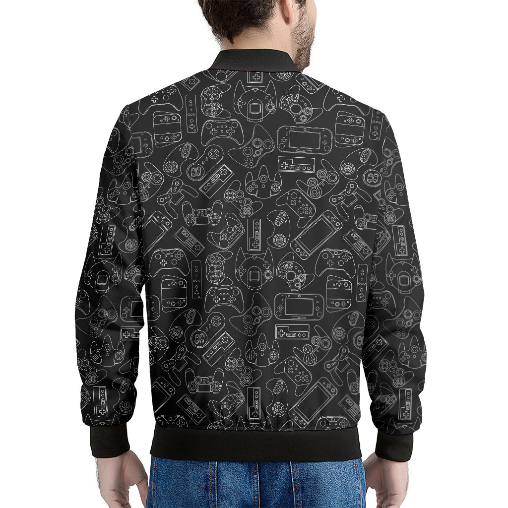 Black And White Video Game Pattern Print Men's Bomber Jacket