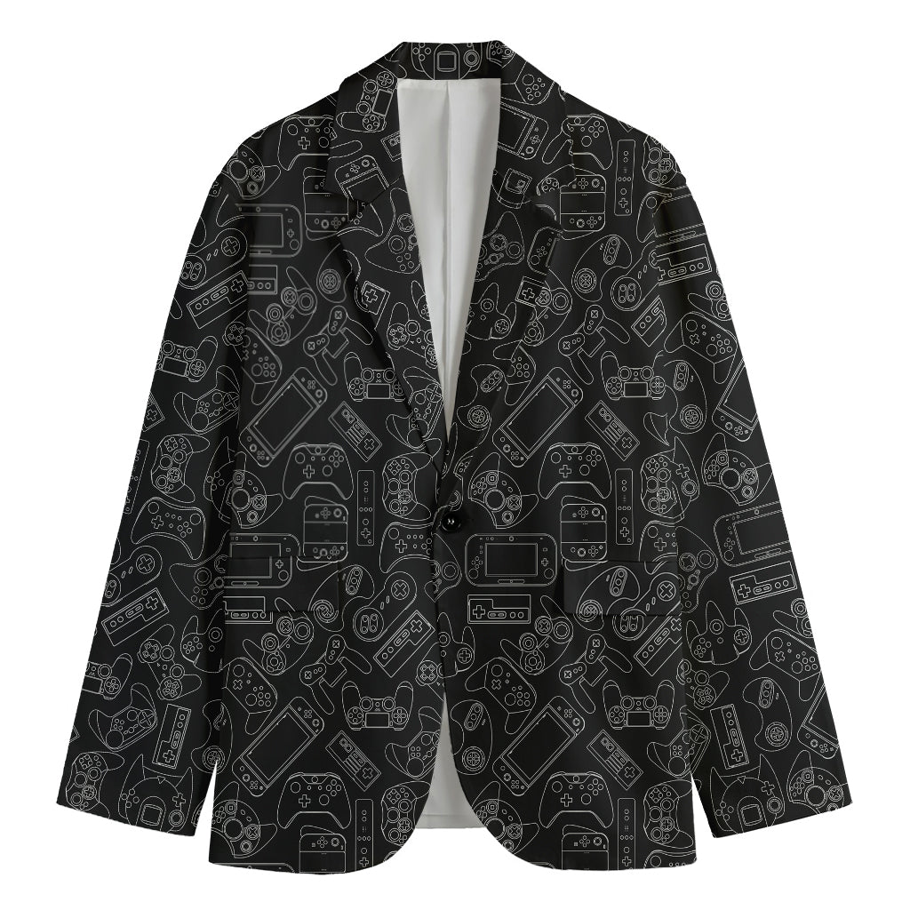 Black And White Video Game Pattern Print Men's Cotton Blazer