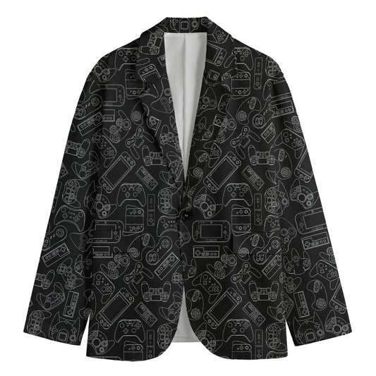 Black And White Video Game Pattern Print Men's Cotton Blazer