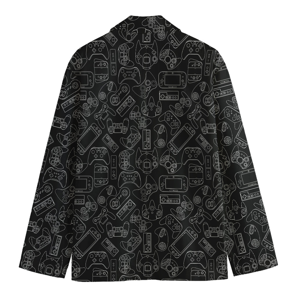 Black And White Video Game Pattern Print Men's Cotton Blazer