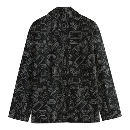 Black And White Video Game Pattern Print Men's Cotton Blazer