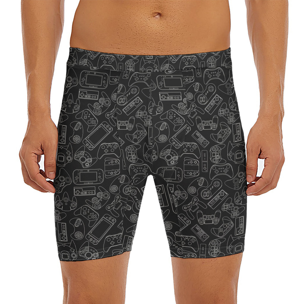Black And White Video Game Pattern Print Men's Long Boxer Briefs