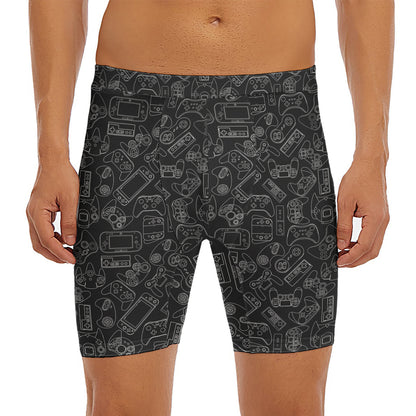 Black And White Video Game Pattern Print Men's Long Boxer Briefs