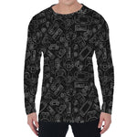 Black And White Video Game Pattern Print Men's Long Sleeve T-Shirt