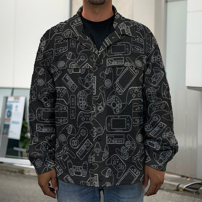 Black And White Video Game Pattern Print Men's Shirt Jacket