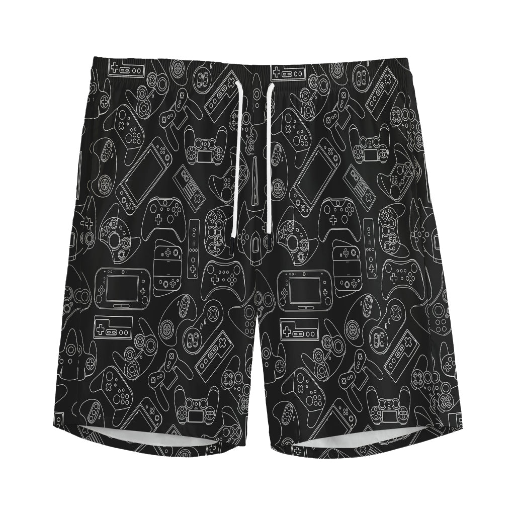 Black And White Video Game Pattern Print Men's Sports Shorts