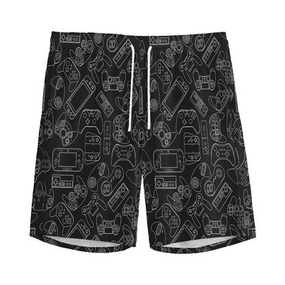 Black And White Video Game Pattern Print Men's Sports Shorts