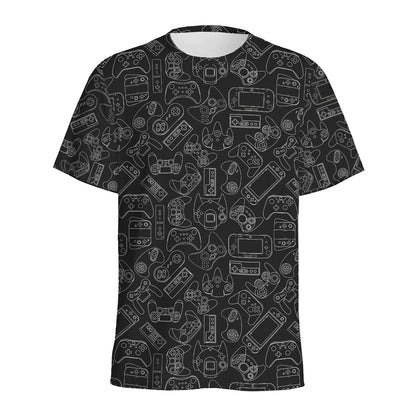 Black And White Video Game Pattern Print Men's Sports T-Shirt