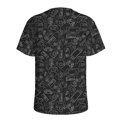 Black And White Video Game Pattern Print Men's Sports T-Shirt
