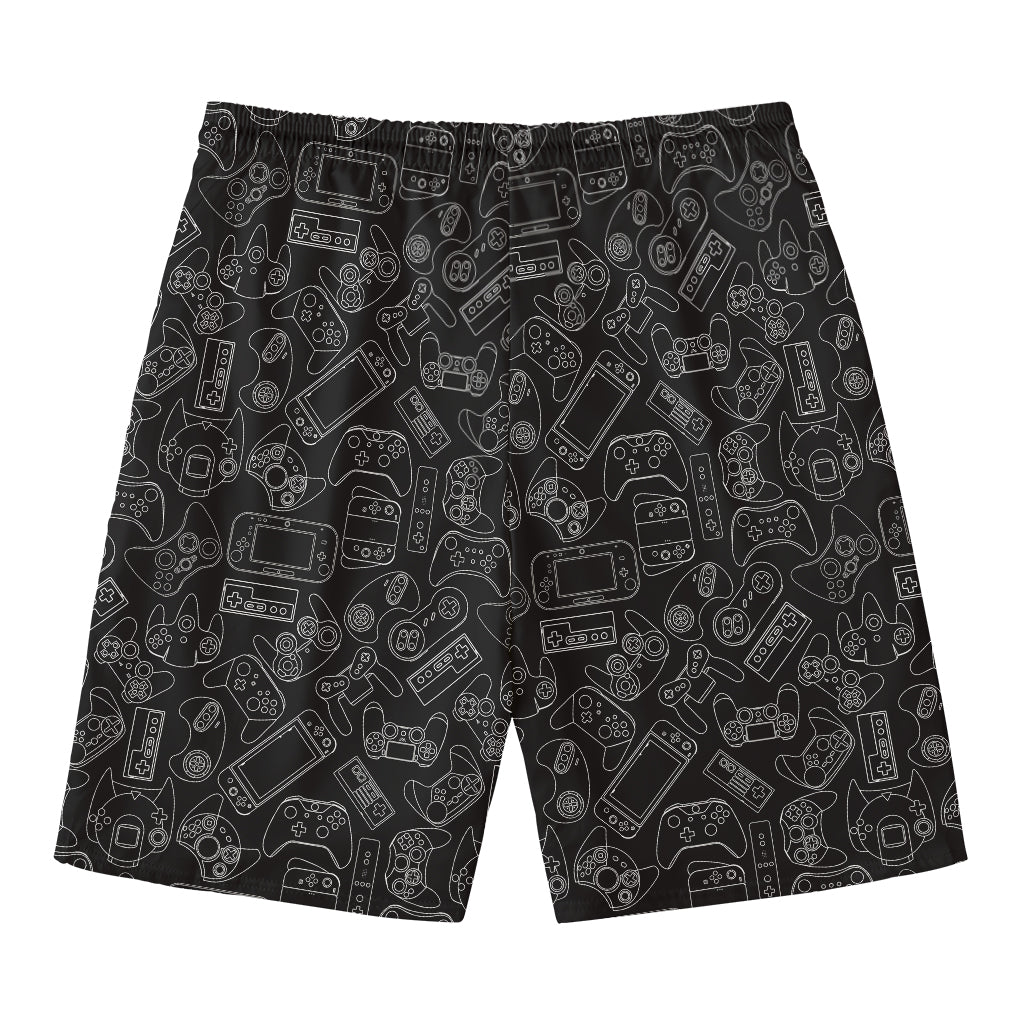 Black And White Video Game Pattern Print Men's Swim Trunks