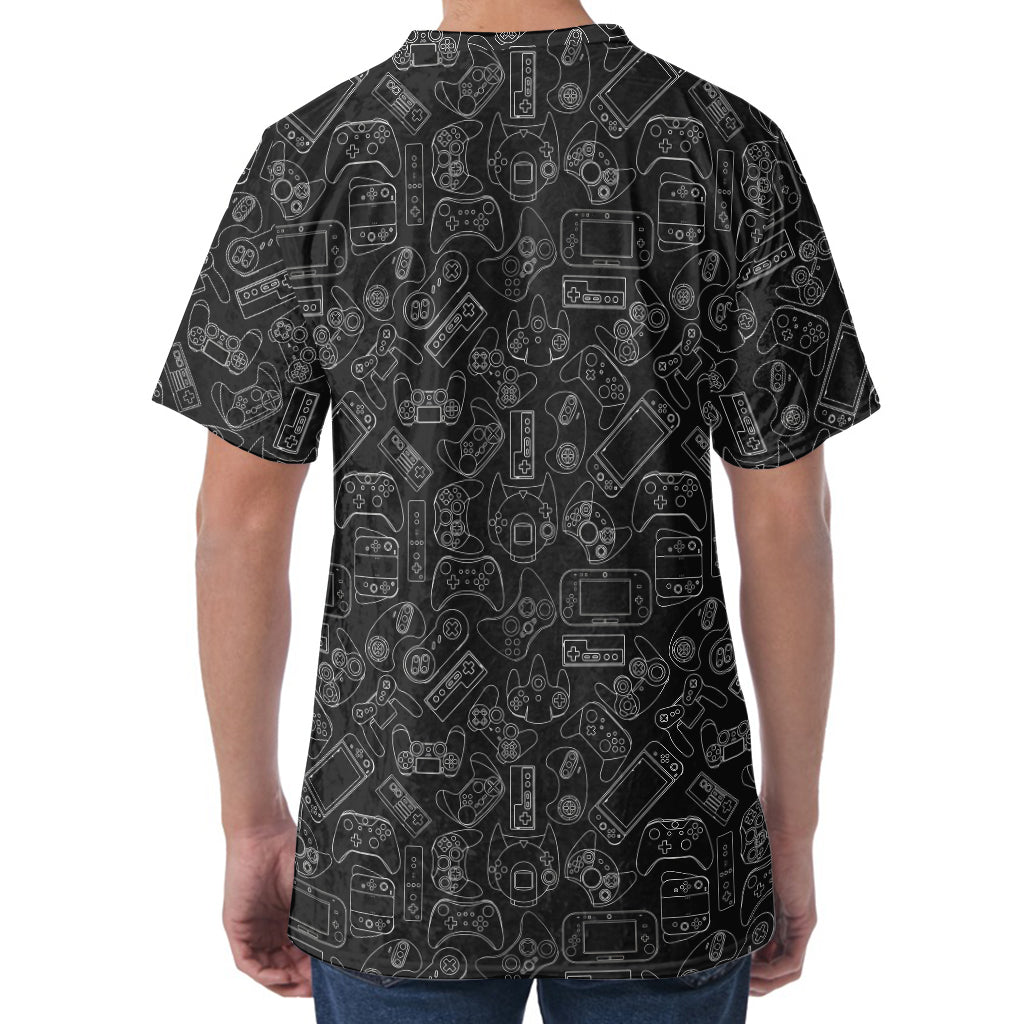 Black And White Video Game Pattern Print Men's Velvet T-Shirt
