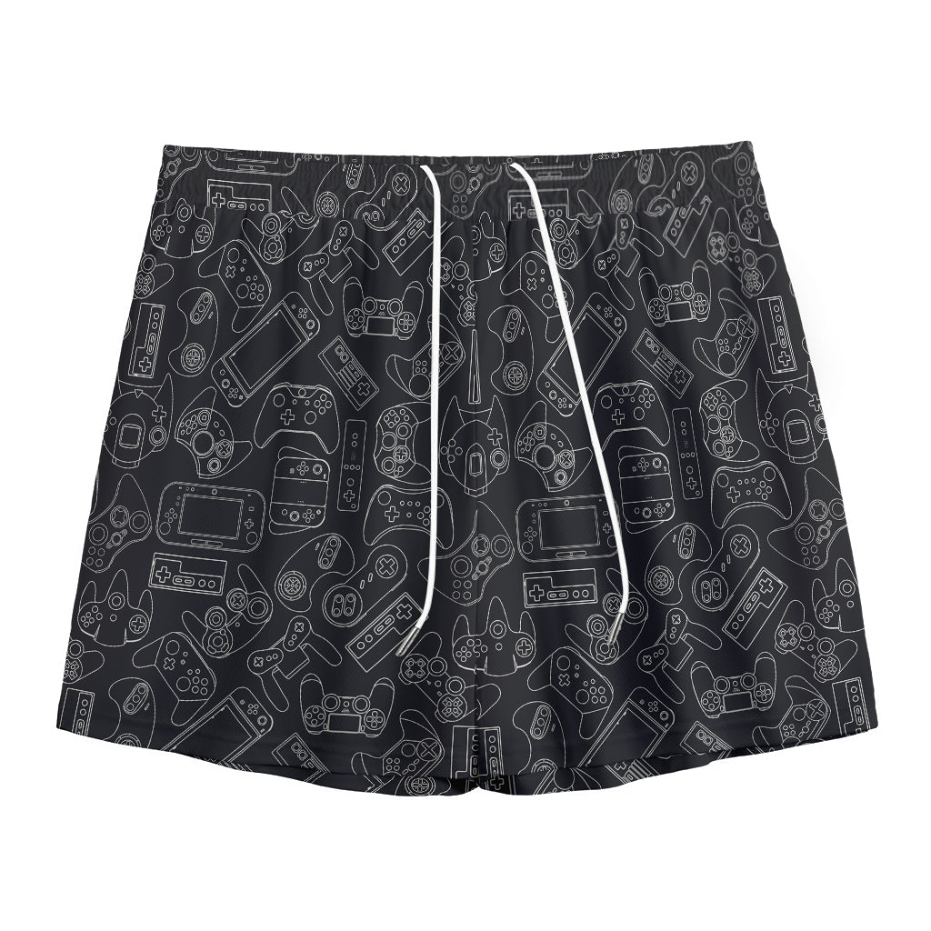 Black And White Video Game Pattern Print Mesh Shorts