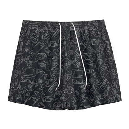 Black And White Video Game Pattern Print Mesh Shorts