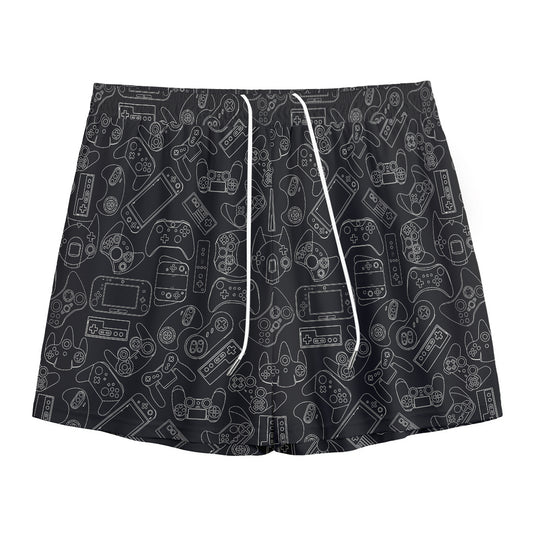 Black And White Video Game Pattern Print Mesh Shorts