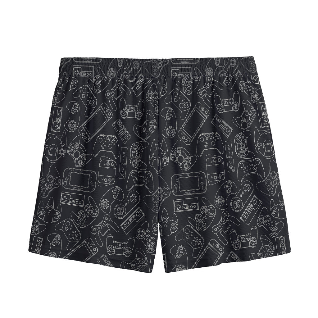 Black And White Video Game Pattern Print Mesh Shorts