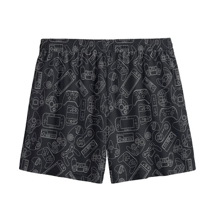 Black And White Video Game Pattern Print Mesh Shorts