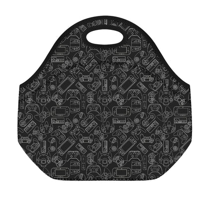 Black And White Video Game Pattern Print Neoprene Lunch Bag