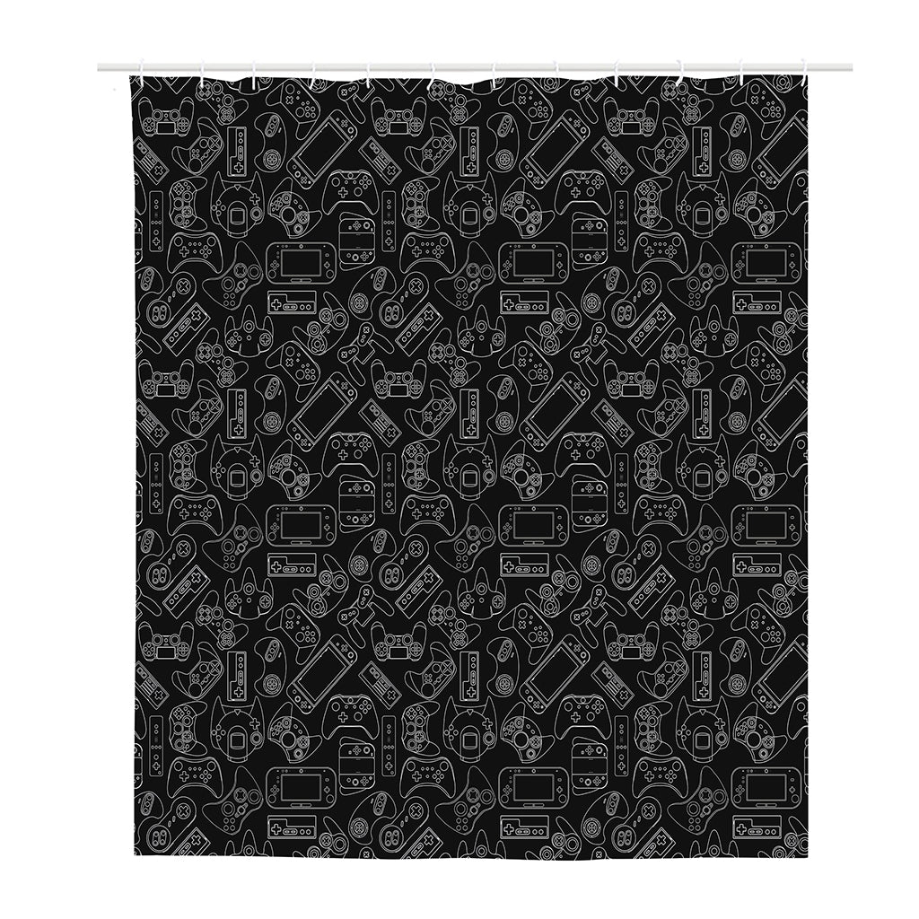 Black And White Video Game Pattern Print Polyester Shower Curtain