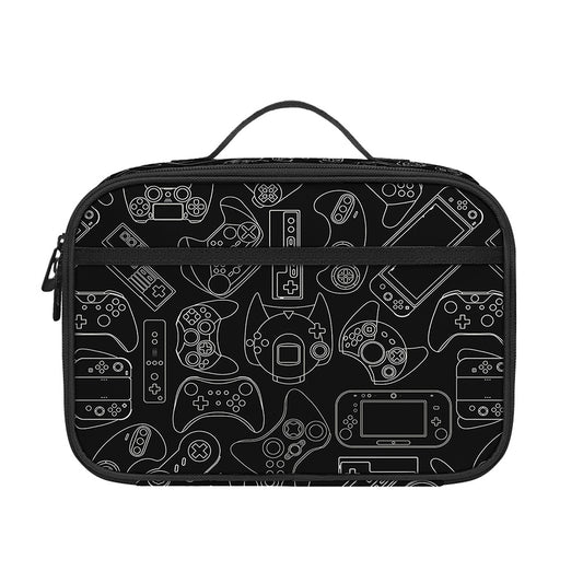 Black And White Video Game Pattern Print Portable Lunch Bag