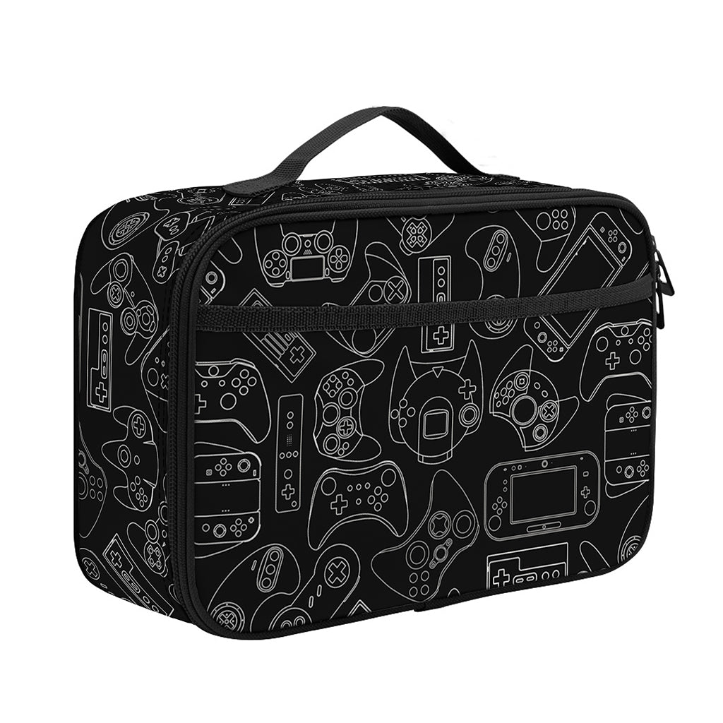 Black And White Video Game Pattern Print Portable Lunch Bag