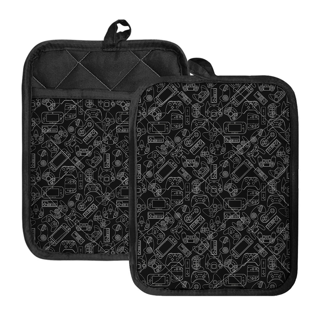 Black And White Video Game Pattern Print Pot Holders With Pocket