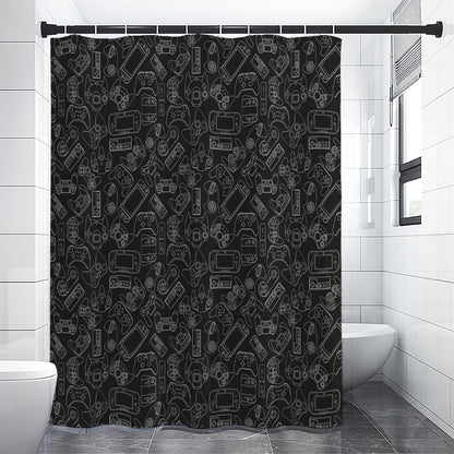 Black And White Video Game Pattern Print Premium Shower Curtain