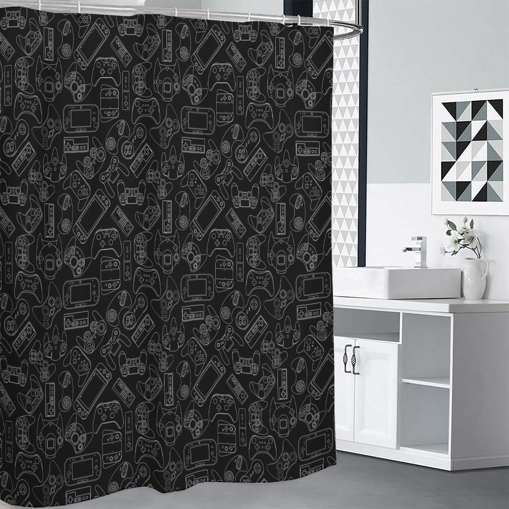 Black And White Video Game Pattern Print Premium Shower Curtain
