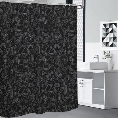 Black And White Video Game Pattern Print Premium Shower Curtain