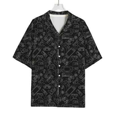 Black And White Video Game Pattern Print Rayon Hawaiian Shirt