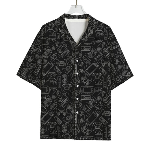 Black And White Video Game Pattern Print Rayon Hawaiian Shirt