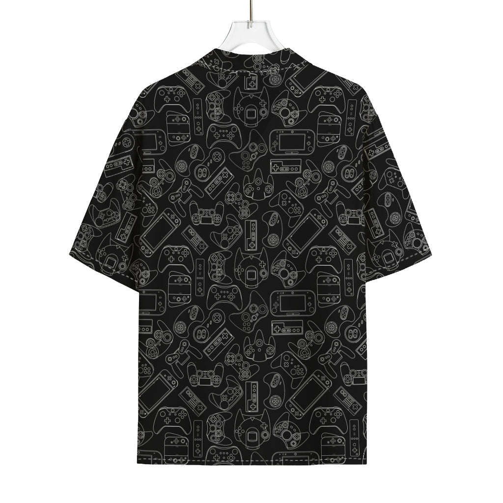 Black And White Video Game Pattern Print Rayon Hawaiian Shirt