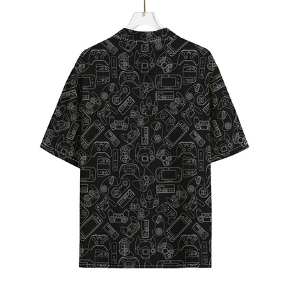 Black And White Video Game Pattern Print Rayon Hawaiian Shirt