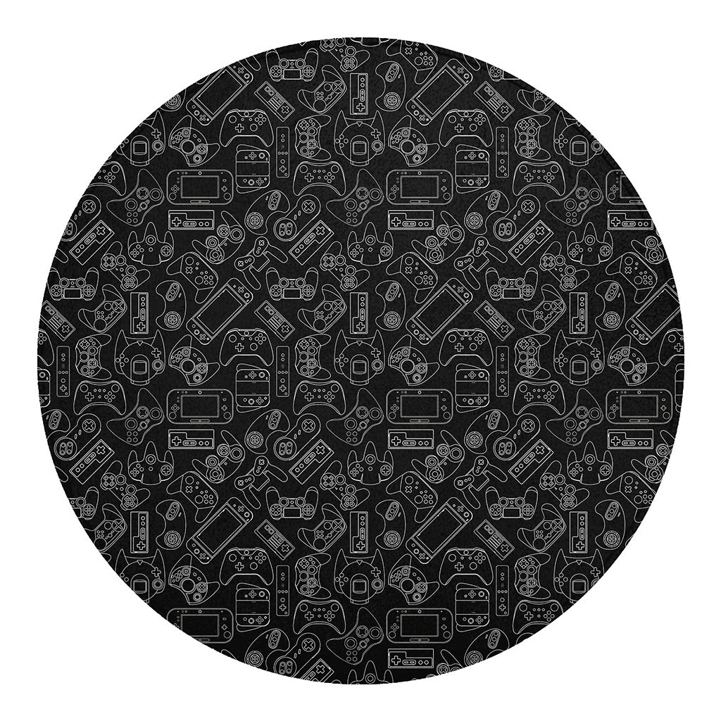 Black And White Video Game Pattern Print Round Blanket