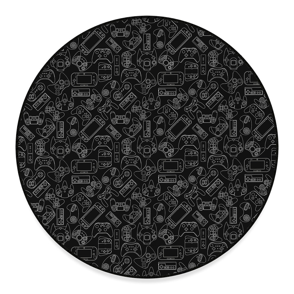 Black And White Video Game Pattern Print Round Floor Mat