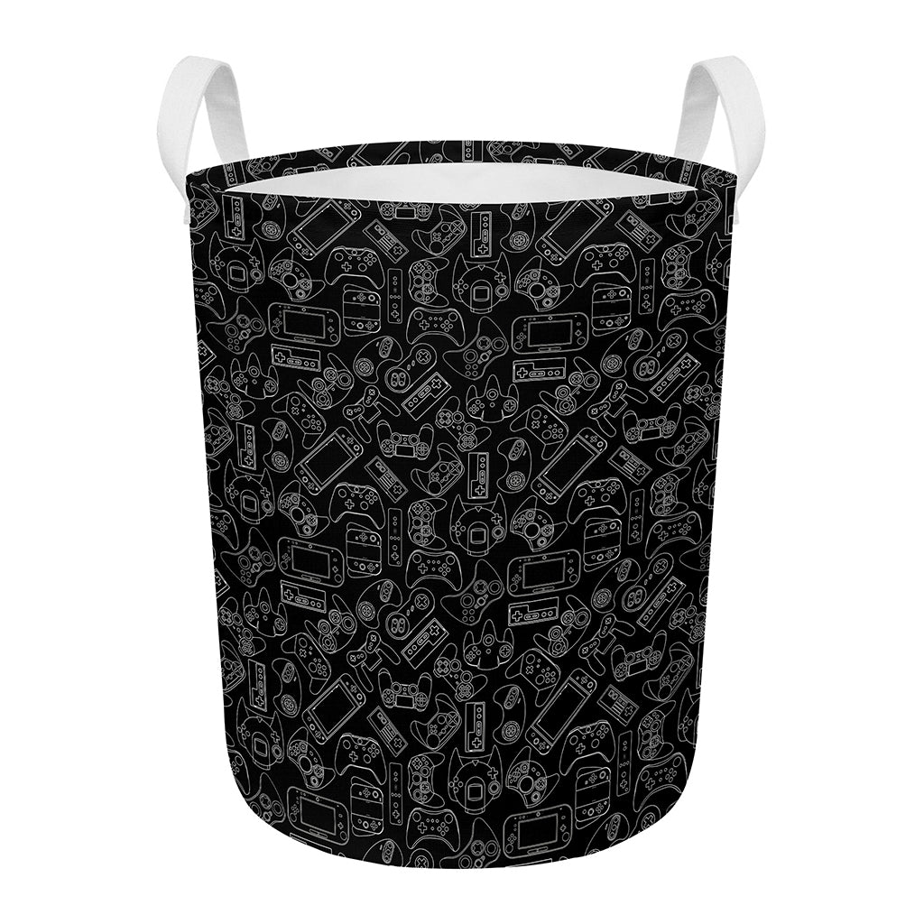 Black And White Video Game Pattern Print Round Laundry Basket