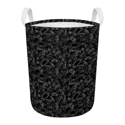 Black And White Video Game Pattern Print Round Laundry Basket