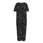 Black And White Video Game Pattern Print Short Sleeve Long Nightdress
