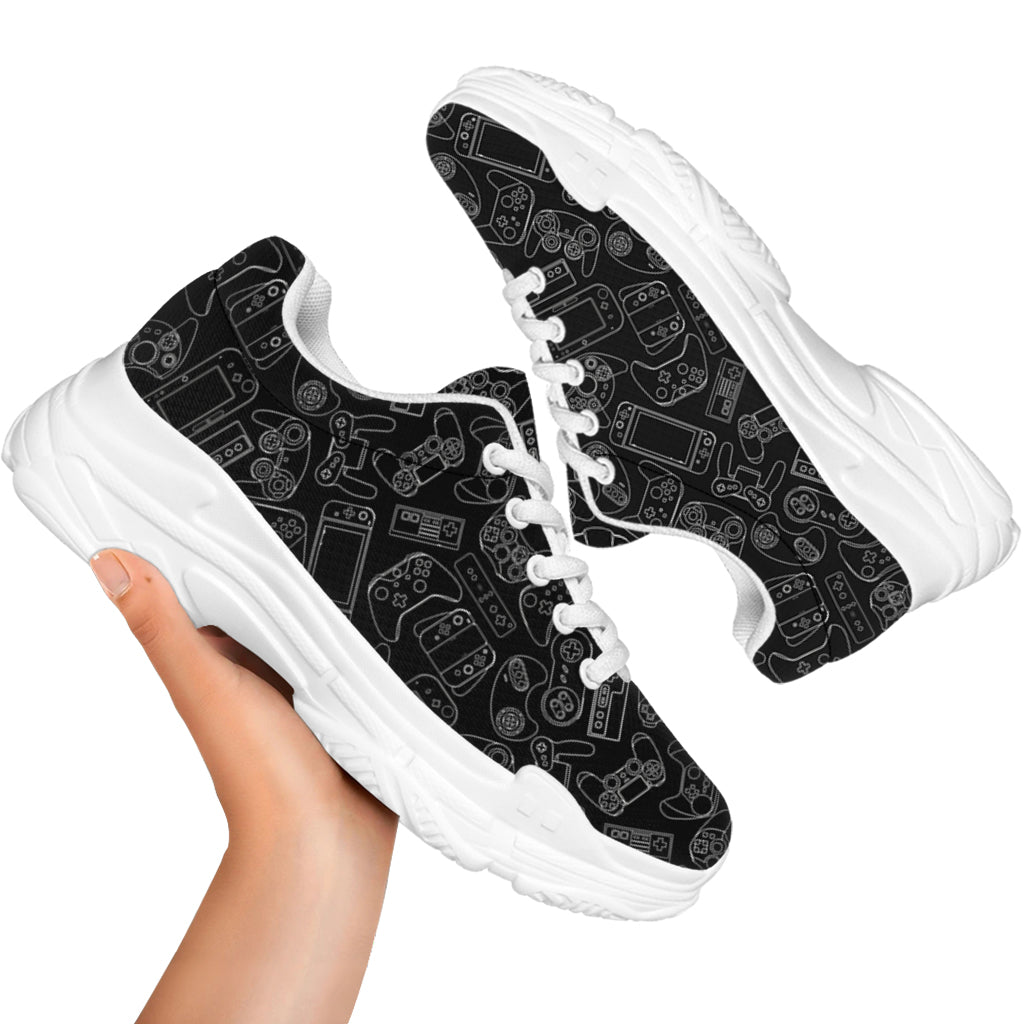 Black And White Video Game Pattern Print White Chunky Shoes