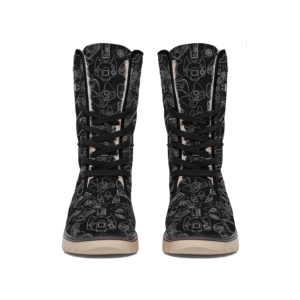 Black And White Video Game Pattern Print Winter Boots
